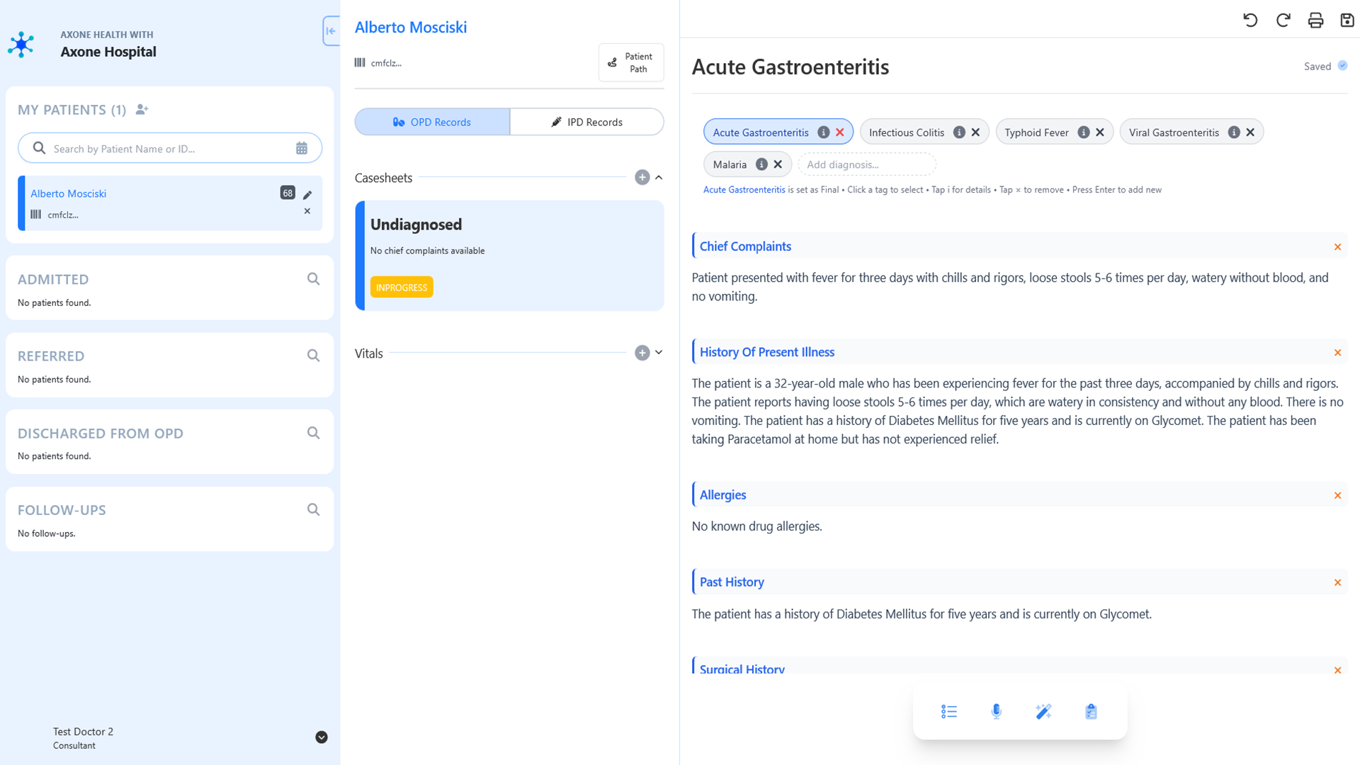 OPD module screenshot highlighting doctor notepad